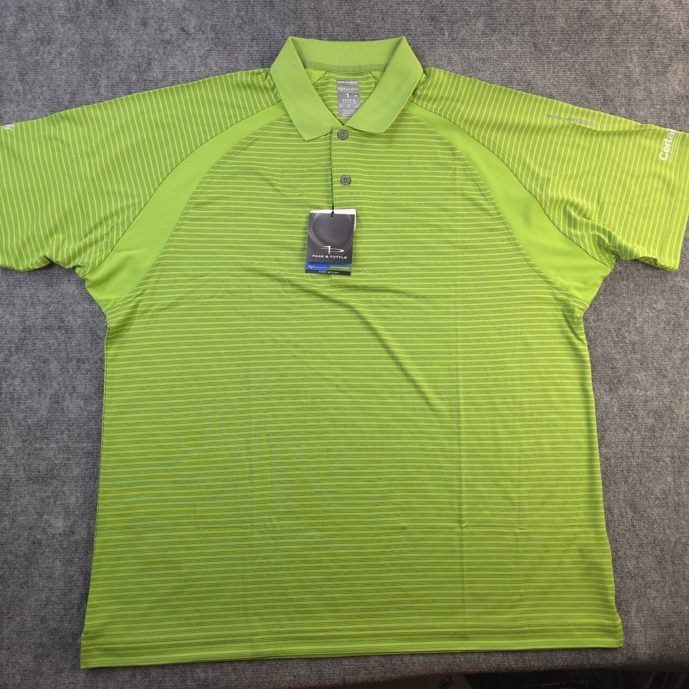 New Page &‎ Tuttle Polo XL Green Striped Free Swing Golf Short Sleeve Polyester
